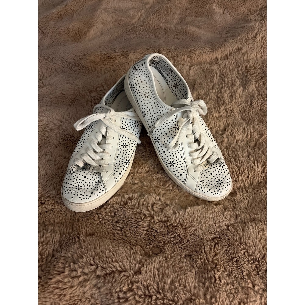 Michael Kors White Laser Cut Floral Leather Sneakers Womens 10M HS17K